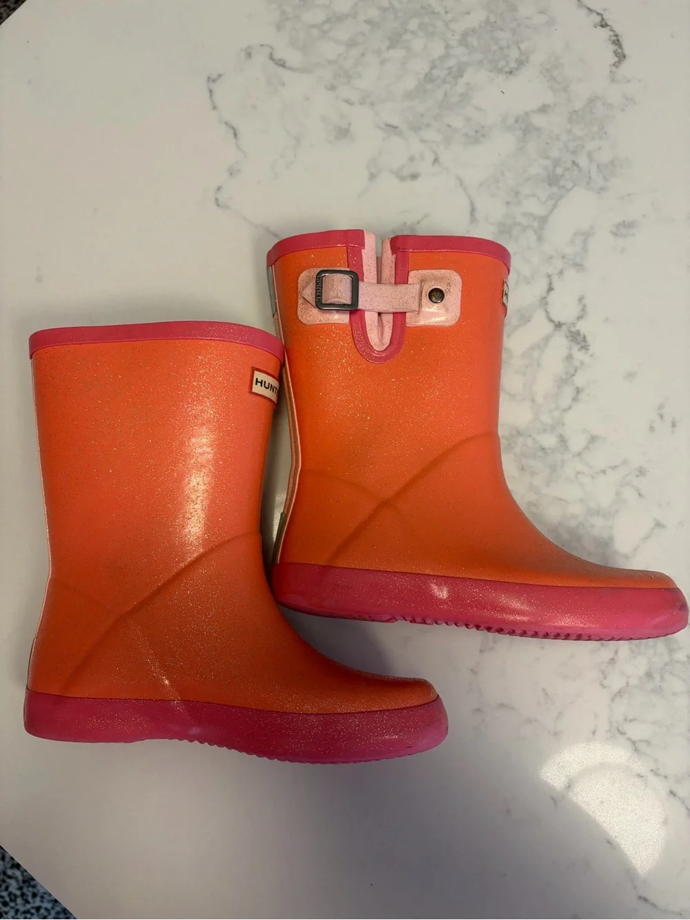 Hunter Glitter Coral and Pink Kids Rain Boots